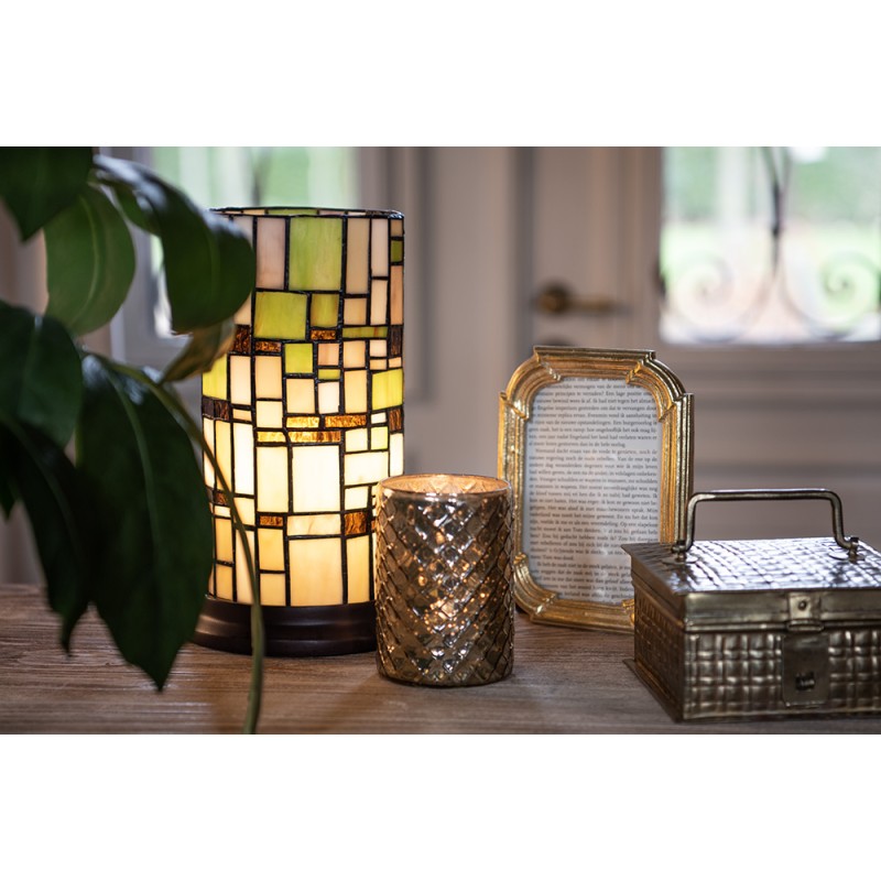 LumiLamp Table Lamp Tiffany Ø 15x26 cm  Beige Green Glass Plastic Round