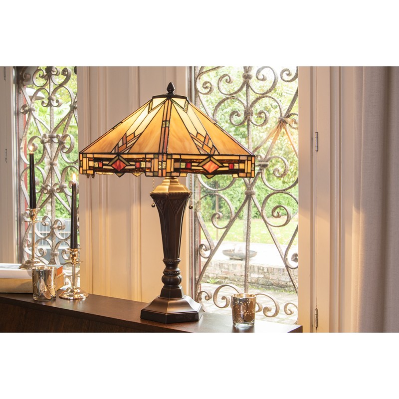 LumiLamp Lampe de table Tiffany 75 cm Beige Verre