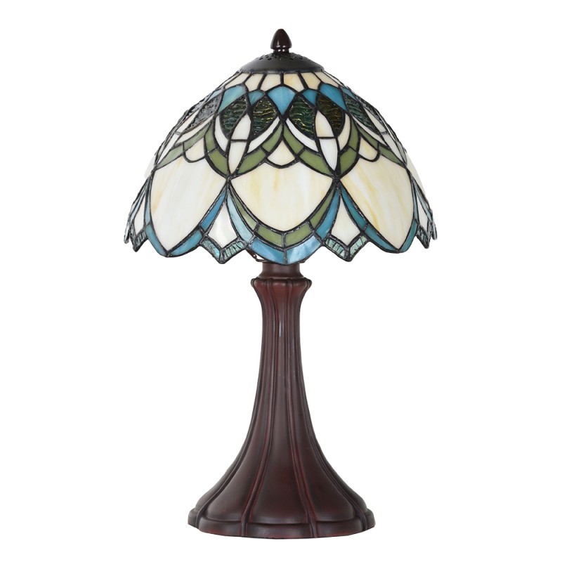 LumiLamp Lampe de table Tiffany Ø 25x42 cm Beige Bleu Verre