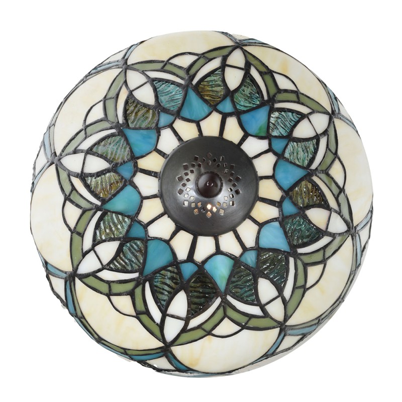 LumiLamp Lampe de table Tiffany Ø 25x42 cm Beige Bleu Verre