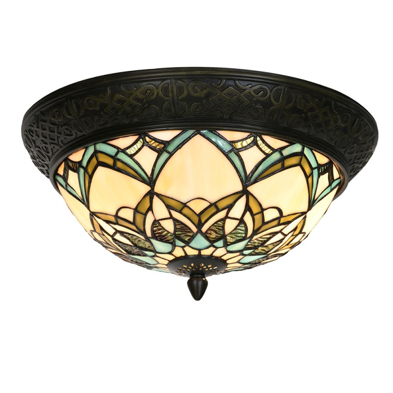 LumiLamp Ceiling Lamp Tiffany Ø 37x19 cm Beige Blue Glass