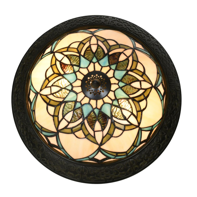 LumiLamp Ceiling Lamp Tiffany Ø 37x19 cm Beige Blue Glass