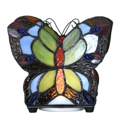 LumiLamp Lampada da tavolo Tiffany Farfalla 15x8x13 cm LED Blu Vetro