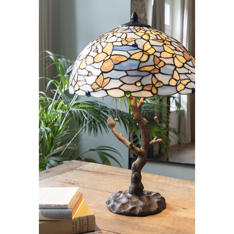 LumiLamp Lampada da tavolo Tiffany Ø 40x60 cm Blu Vetro Farfalle