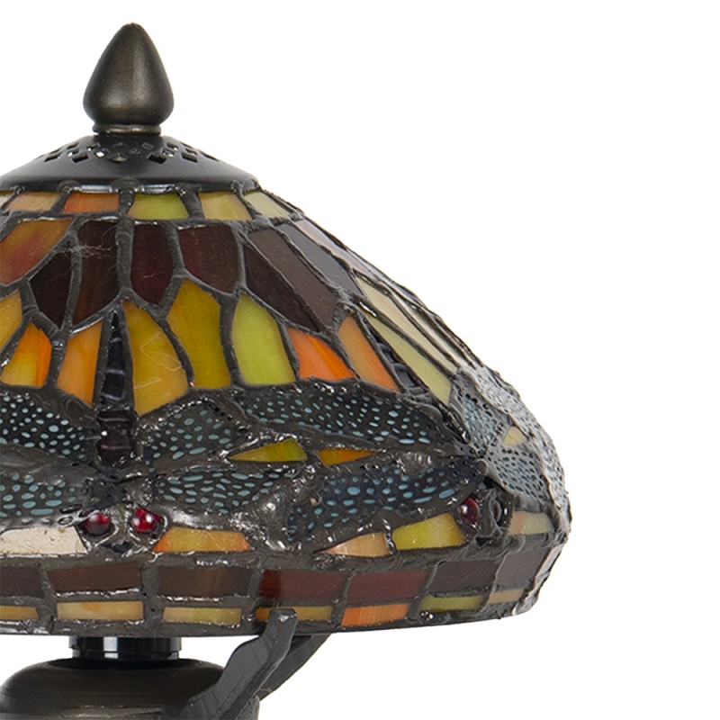 LumiLamp Lampe de table Tiffany Ø 22x21 cm  Marron Rouge Verre Libellule