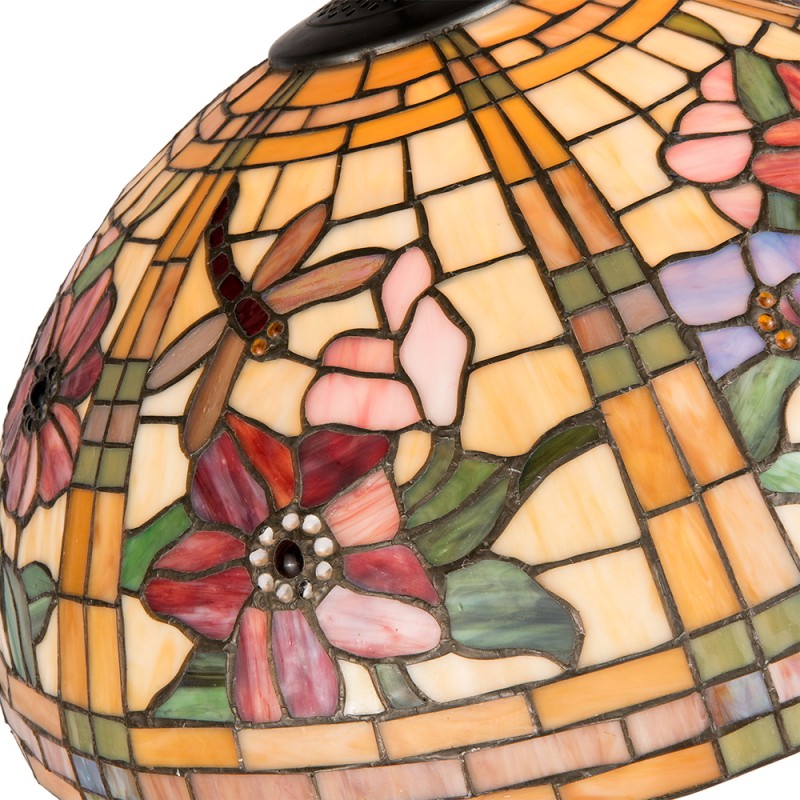 LumiLamp Lampenkap Tiffany  Ø 50x30 cm Geel Oranje Glas Halfrond Bloemen