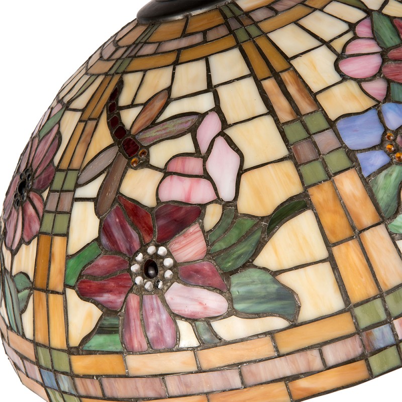 LumiLamp Lampenkap Tiffany  Ø 50x30 cm Geel Oranje Glas Halfrond Bloemen