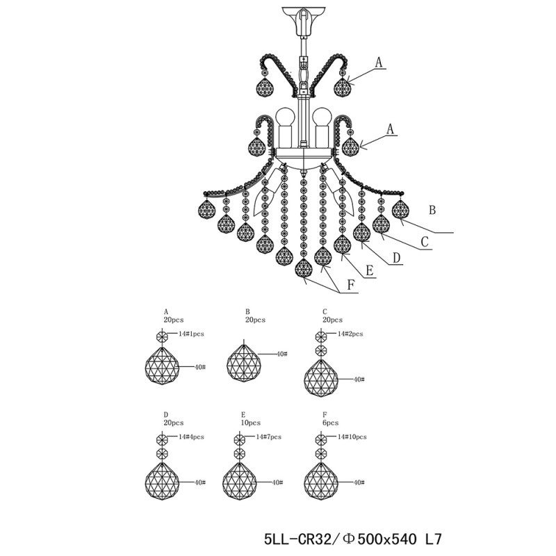 LumiLamp Chandelier Ø 50x60/180 cm Gold colored Iron Glass