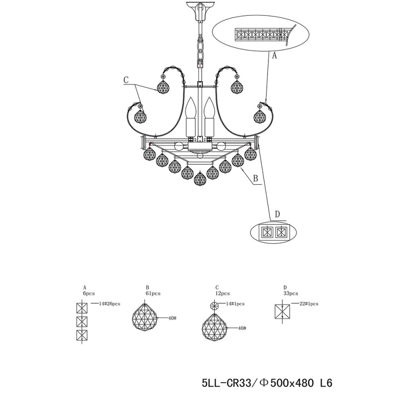 LumiLamp Chandelier Ø 50x43/168 cm  Gold colored Iron Glass