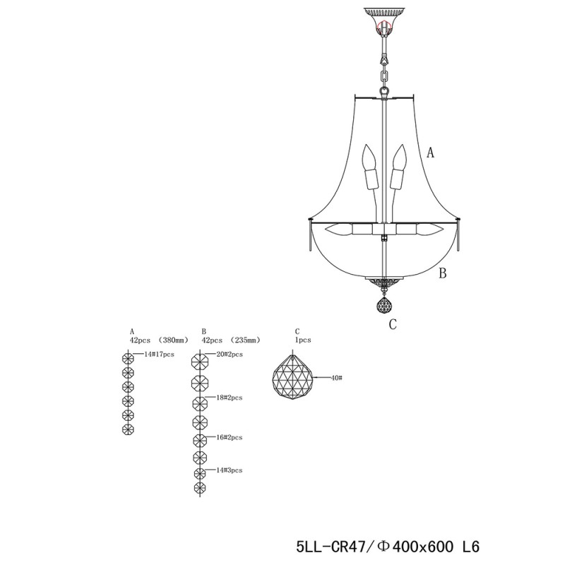 LumiLamp Lampadario Ø 40x64/184 cm  Marrone Ferro Vetro