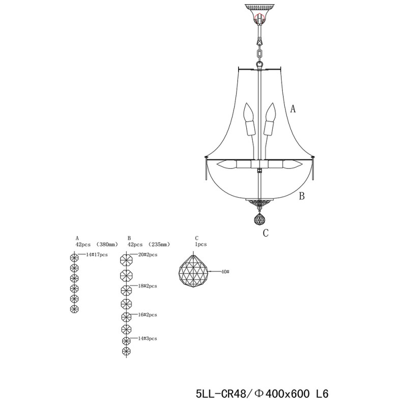 LumiLamp Kronleuchter Ø 40x64-184 cm Silberfarbig Eisen Glas