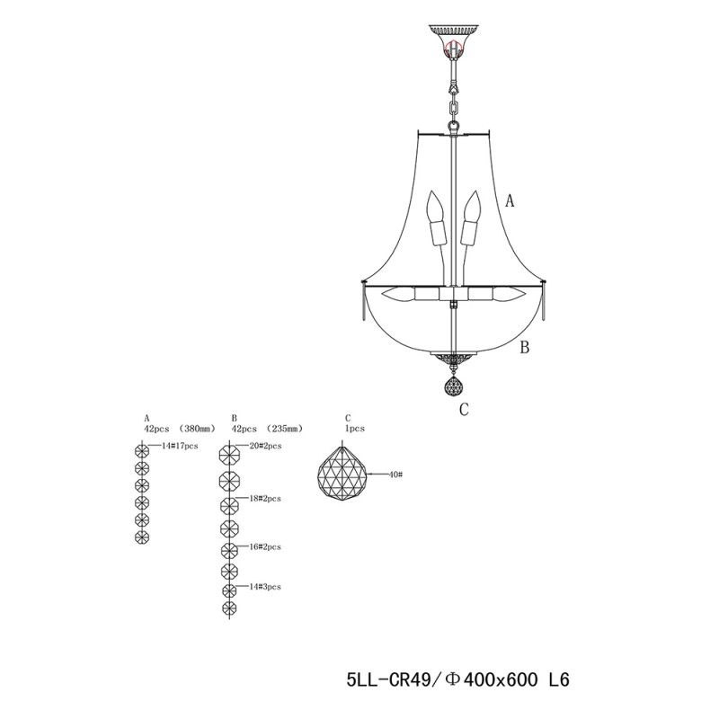 LumiLamp Kroonluchter  Ø 40x64/184 cm  Zilverkleurig Ijzer Glas