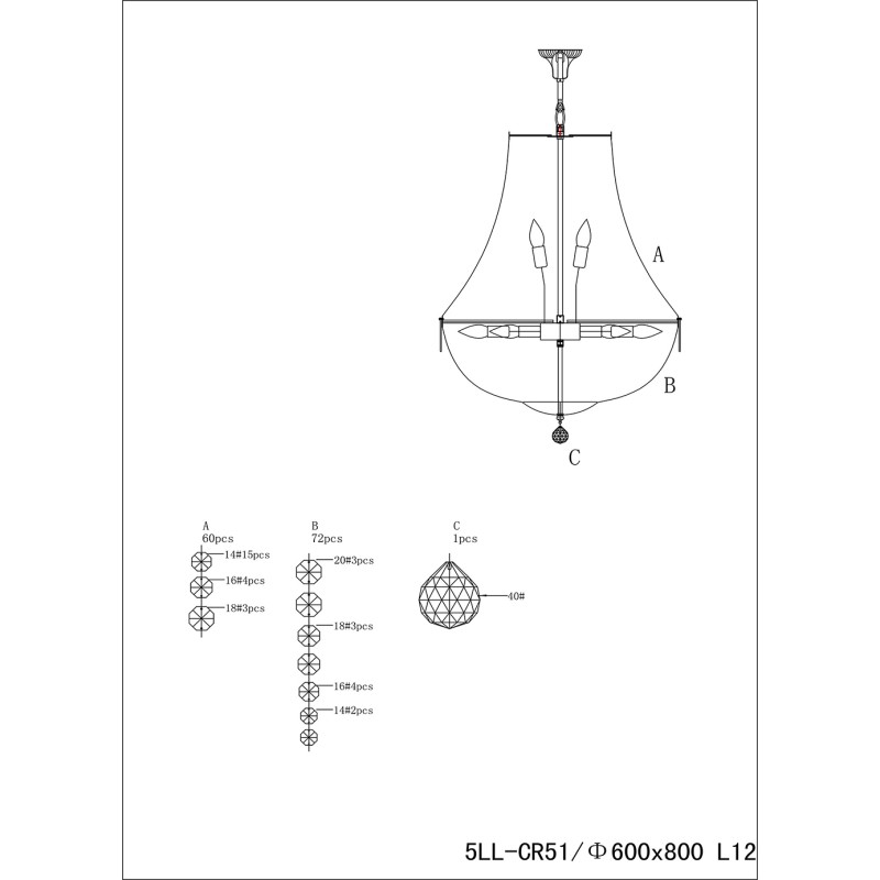 LumiLamp Kroonluchter  Ø 60x85/200 cm  Bruin Ijzer Glas