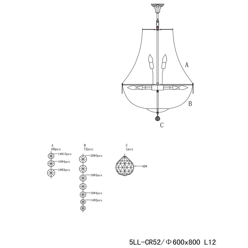 LumiLamp Chandelier Ø 60x85-200 cm Silver colored Iron Glass