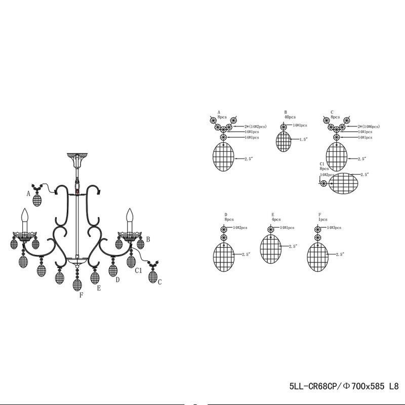 LumiLamp Chandelier Ø 70x58 cm  Beige Iron Glass