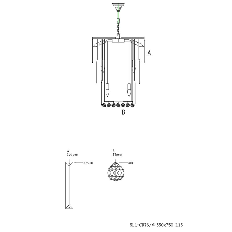 LumiLamp Lampadario Ø 55x75 cm  Trasparente Ferro Vetro