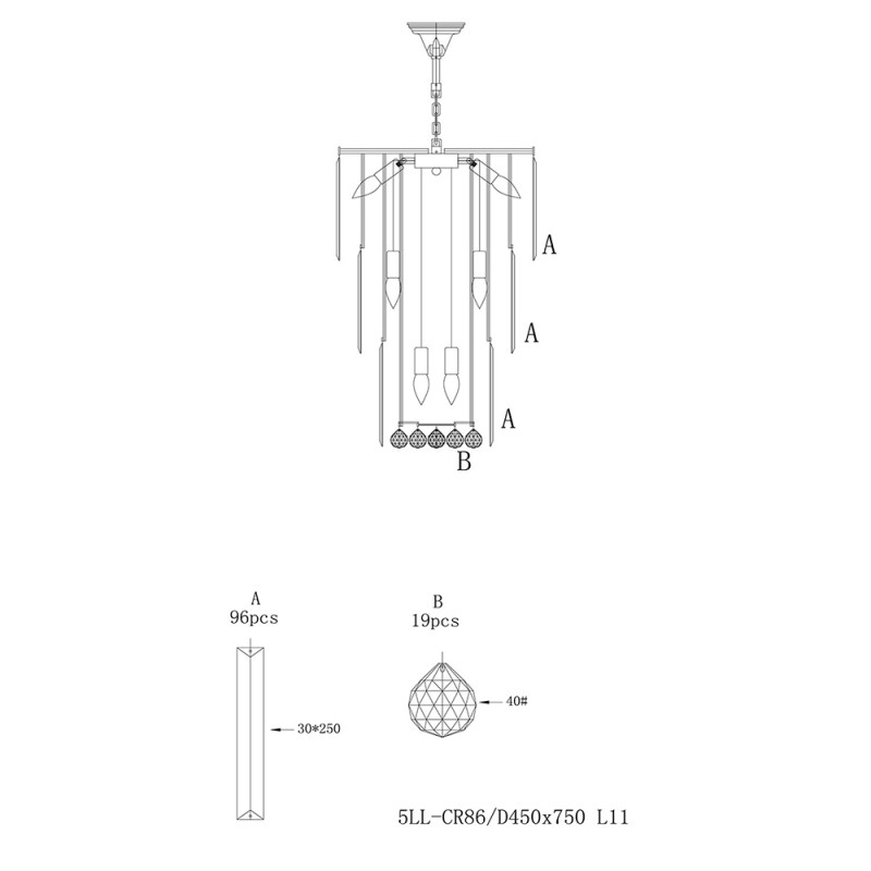 Lumilamp Chandelier Ø 47x74 cm Transparent Iron