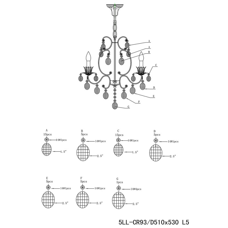 LumiLamp Lampadario Ø 50x56 cm  Trasparente Ferro Vetro