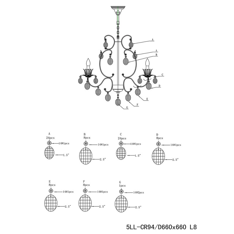 LumiLamp Chandelier Ø 70x70 cm  Transparent Iron Glass