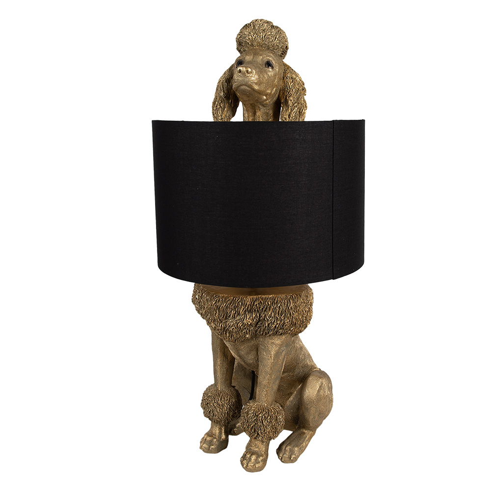 Clayre&Eef Tafellamp Hond Poedel 30x28x57 cm Goudkleurig Zwart Polyresin afbeelding