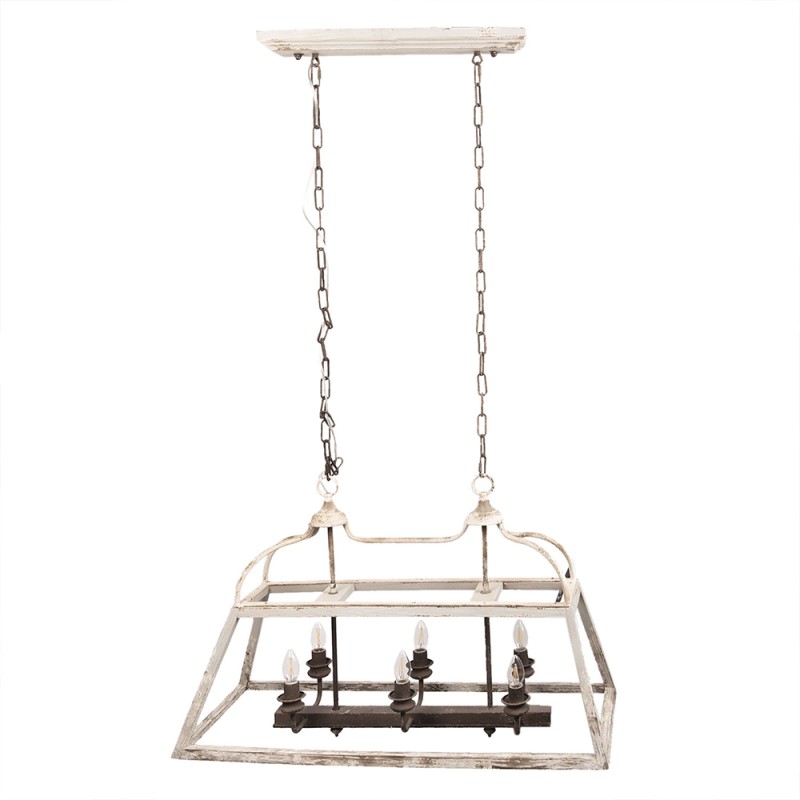 Clayre & Eef Lampada a Sospensione 87x35x60 cm Bianco Marrone  Legno Ferro