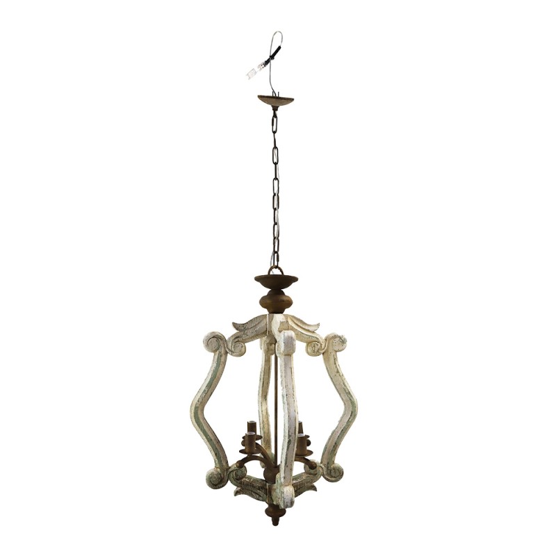 Clayre & Eef Pendant Lamp 39x39x83 cm  Beige Green Wood Iron