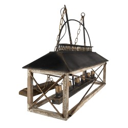 Clayre & Eef Hanglamp  99x30x70 cm Zwart Bruin IJzer Hout