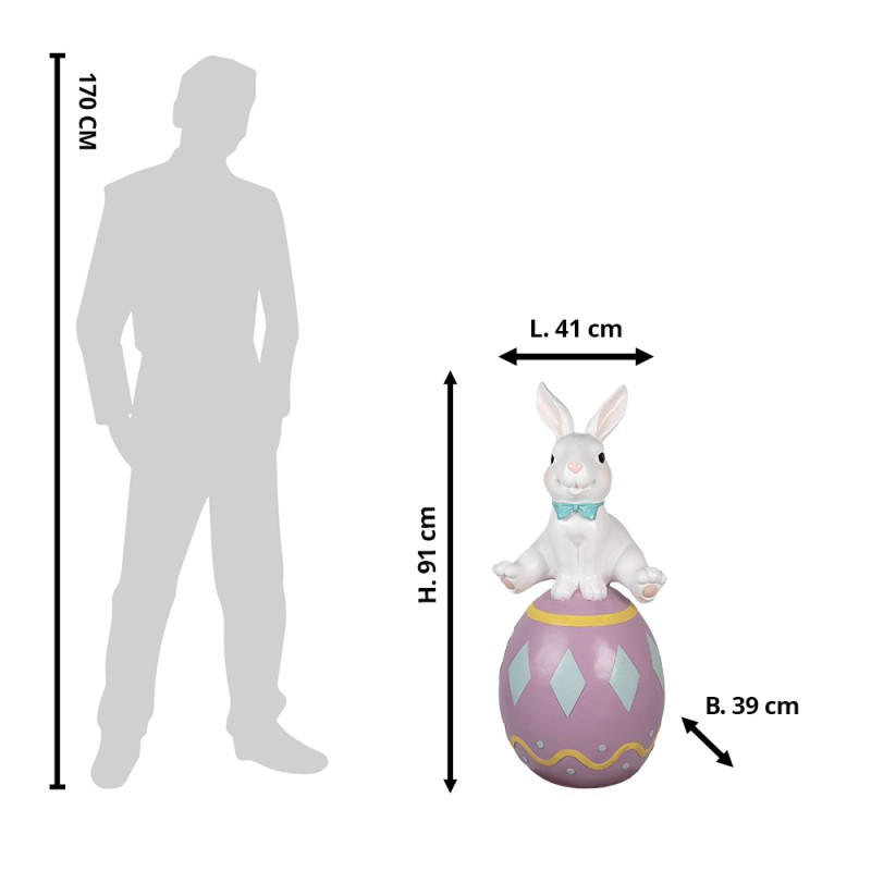 Clayre & Eef Figurine Rabbit 91 cm White Purple Ceramic material