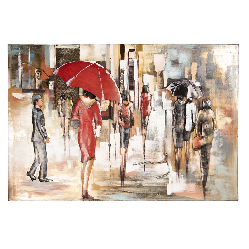 Clayre & Eef Quadro in metallo 120x80 cm Beige Rosso Ferro Rettangolo