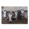 Clayre & Eef Schilderij  120x7x80 cm Zwart Wit Ijzer Hout Rechthoek Koeien