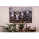 Clayre & Eef Schilderij  120x7x80 cm Zwart Wit Ijzer Hout Rechthoek Koeien