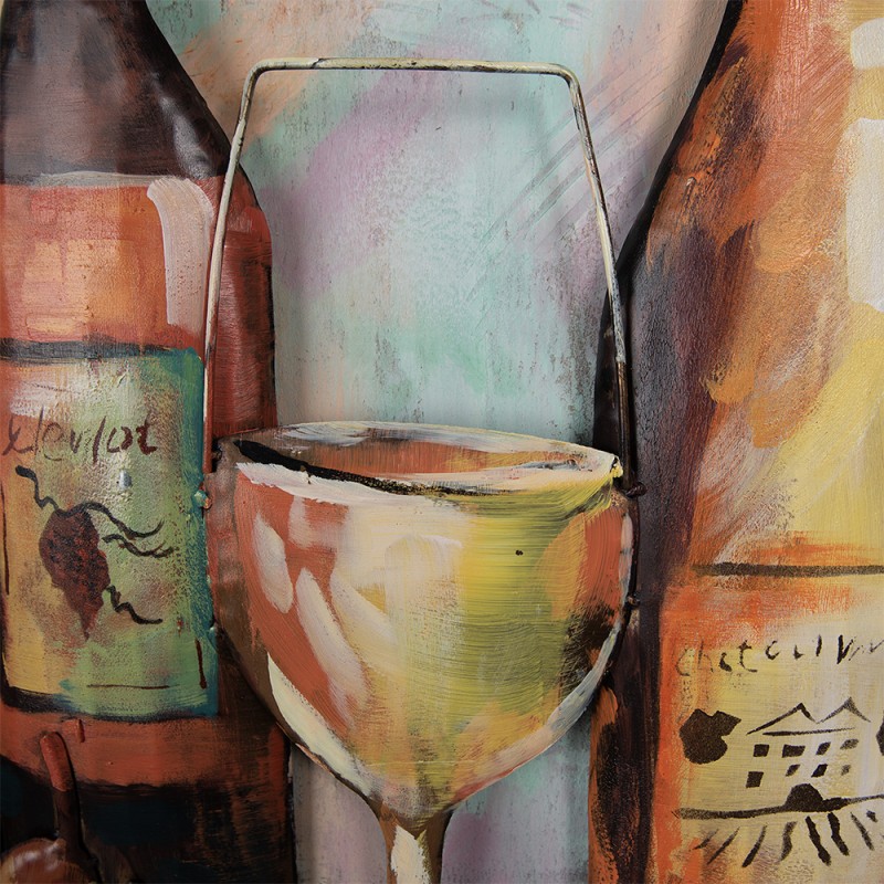 Clayre & Eef 3D Metal Paintings 120x80 cm Brown Red Iron Wood Wine Bottle