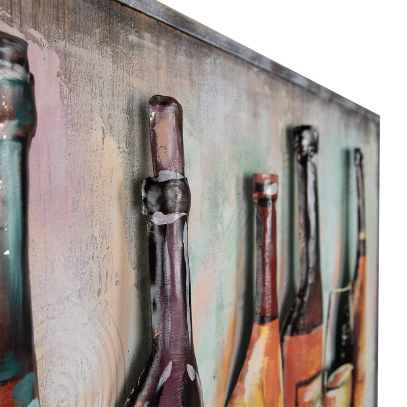 Clayre & Eef 3D Metal Paintings 120x80 cm Brown Red Iron Wood Wine Bottle