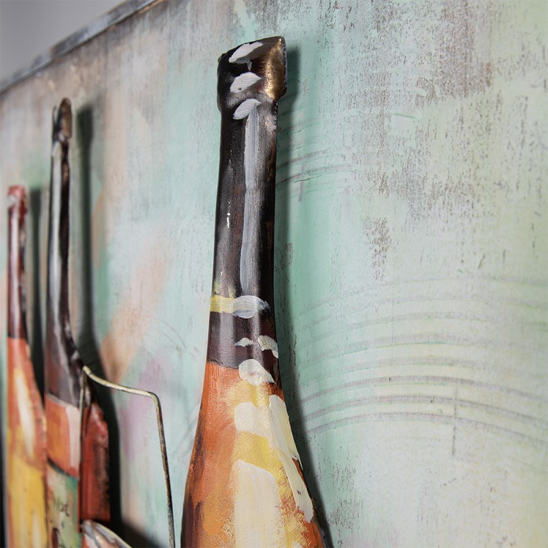 Clayre & Eef 3D Metal Paintings 120x80 cm Brown Red Iron Wood Wine Bottle