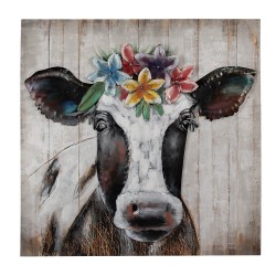 Clayre & Eef 3D Metal Paintings 80x80 cm White Black Iron Cow