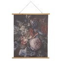 Clayre & Eef Wandkleed  80x100 cm Zwart Roze Hout Textiel Rechthoek Bloemen