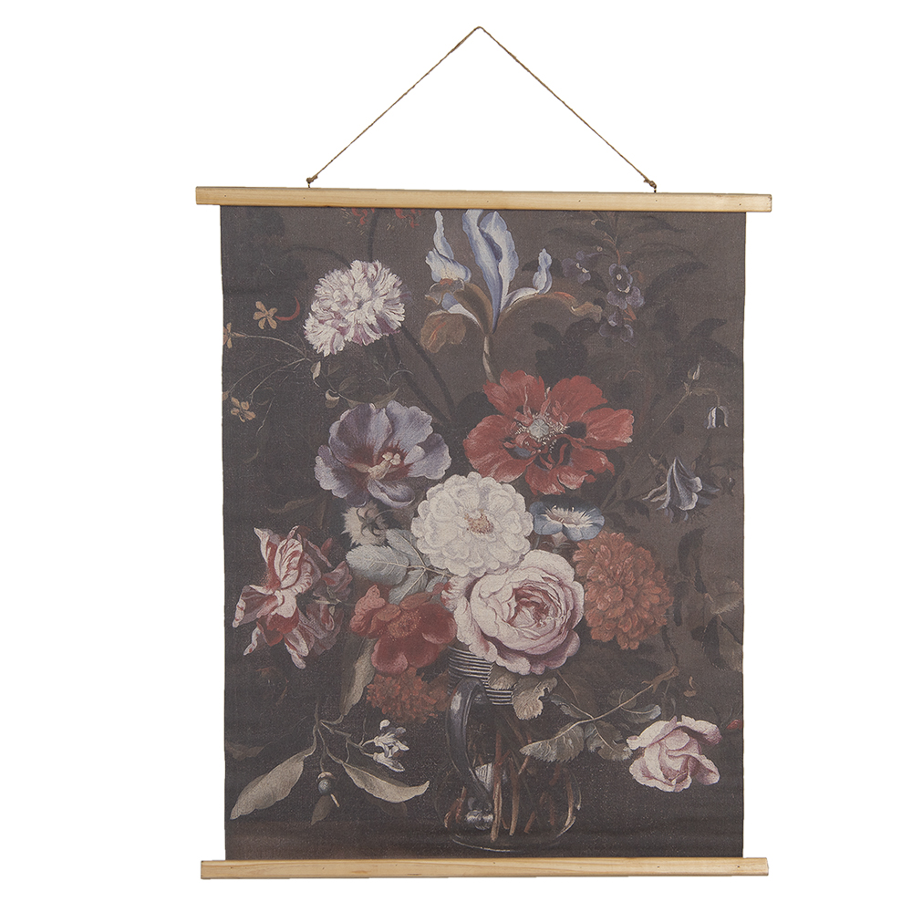 Clayre & Eef Wandkleed 80x100 cm Zwart Roze Hout Textiel Rechthoek Bloemen Wanddoek - Clayre & Eef Wandkleed 80x100 cm Zwart Roze Hout Textiel Rechthoek Bloemen Wanddoek -