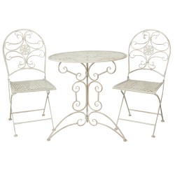 Clayre & Eef Bistro Set Bistro Table Bistro Chair Set of 3 Ø 70x74  White Iron