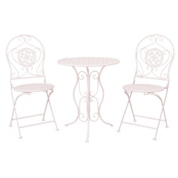 Clayre & Eef Ensemble bistro Table de bistrot Chaises bistrot set de 3 Ø 60x70 Blanc Fer