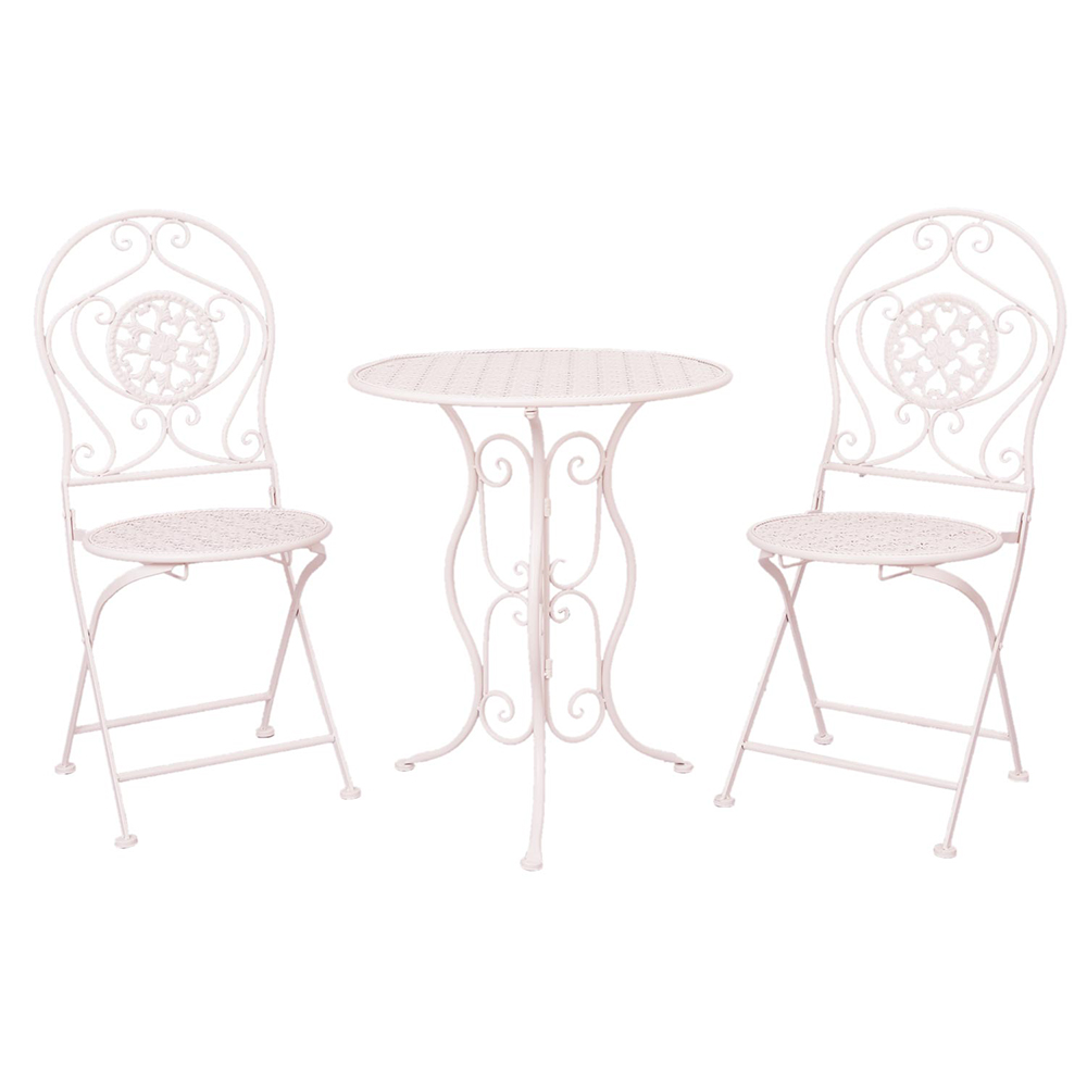 Clayre&Eef Bistroset Bistrotafel Bistrostoel 3-deligØ 60x70 Wit IJzer afbeelding