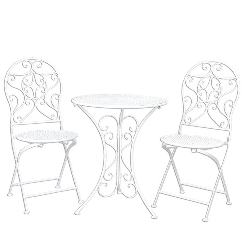 Clayre & Eef Bistro-Set Bistrotisch Bistrostuhl 3-Teilig Ø 60x70 Weiß Eisen