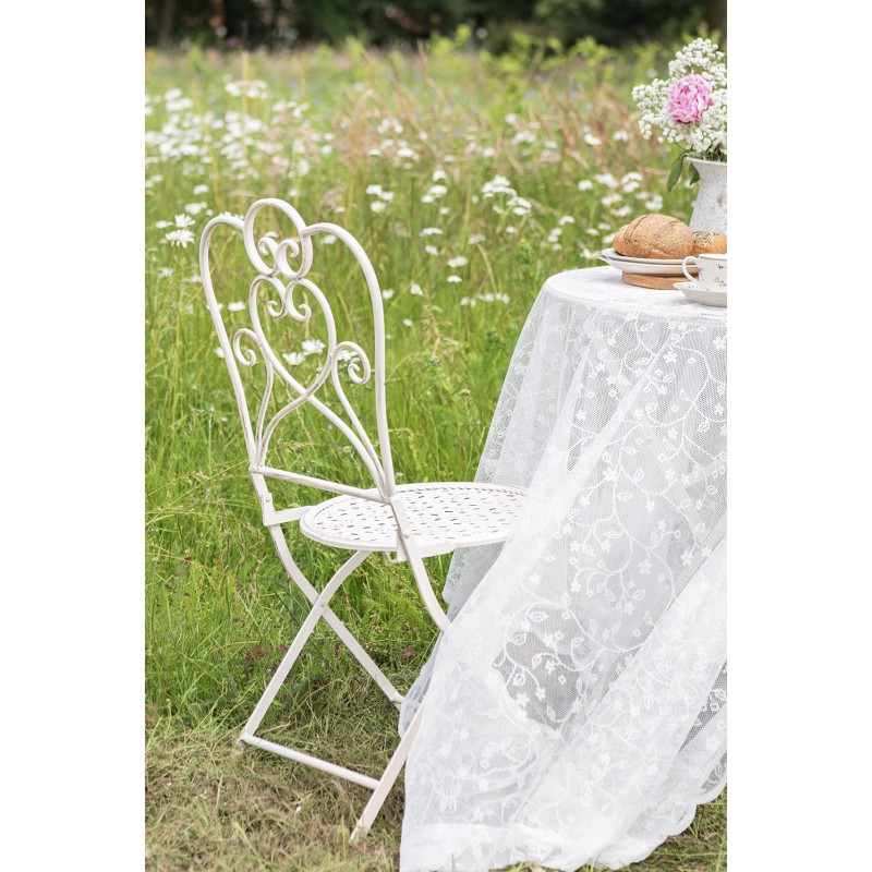 Clayre & Eef Bistro-Set Bistrotisch Bistrostuhl 3-Teilig Ø 70x75  Weiß Eisen