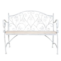 Clayre & Eef Banc de jardin 110x50x90 cm Blanc Fer Rectangle Fleurs