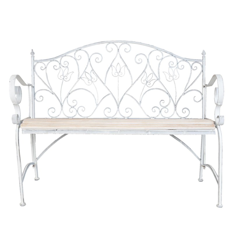 Clayre & Eef Banc de jardin 110x50x90 cm Blanc Fer Rectangle Fleurs
