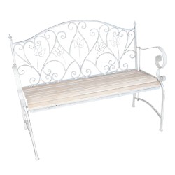 Clayre & Eef Banc de jardin 110x50x90 cm Blanc Fer Rectangle Fleurs