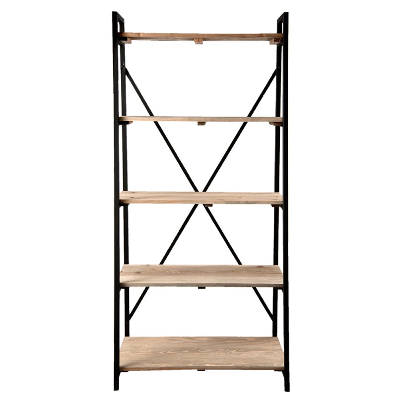 Clayre & Eef Bücherregal 90x47x191 cm Schwarz Holz Eisen Rechteck
