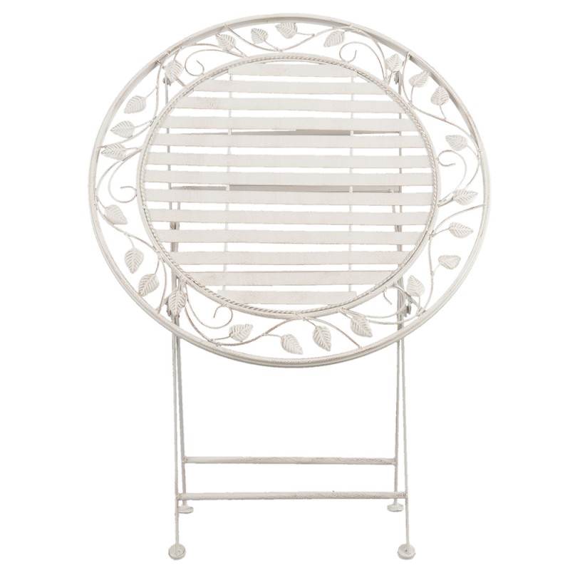 Clayre & Eef Bistro-Set Bistrotisch Bistrostuhl 3-Teilig Ø 70x77 cm Weiß Eisen Blätter