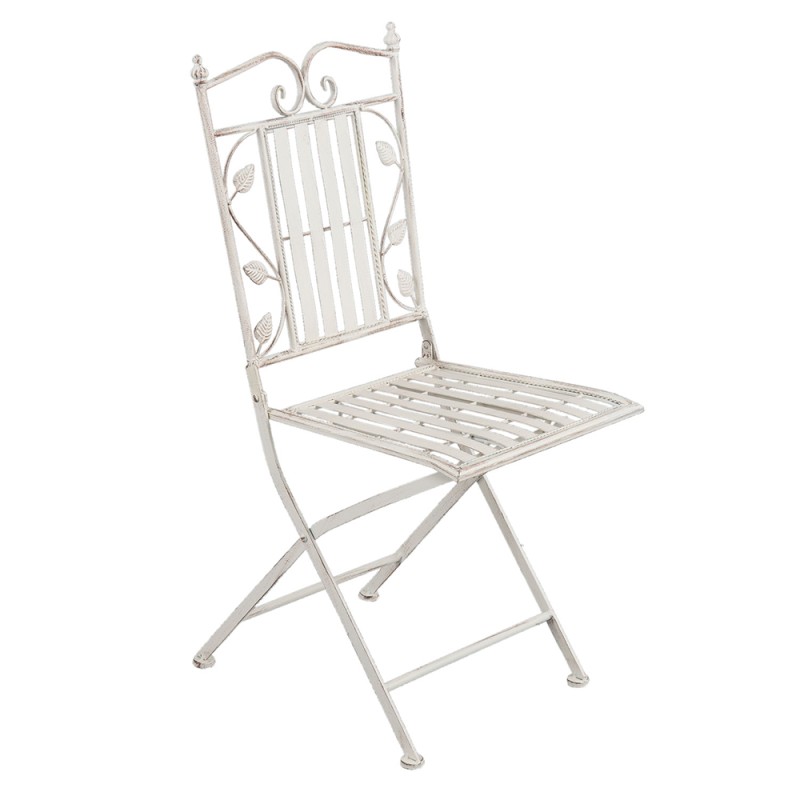 Clayre & Eef Ensemble bistro Table de bistrot Chaises bistrot set de 3 Ø 70x77 cm Blanc Fer Feuilles