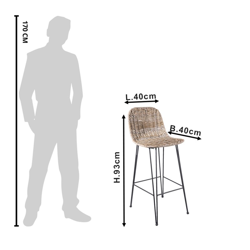 Clayre & Eef Sgabello da Bar 40x40x93 cm Marrone Rattan Ferro