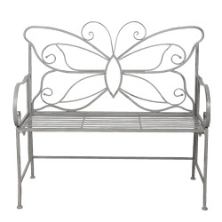 Clayre & Eef Banc de jardin 108x55x99 cm Gris Fer Rectangle Papillon